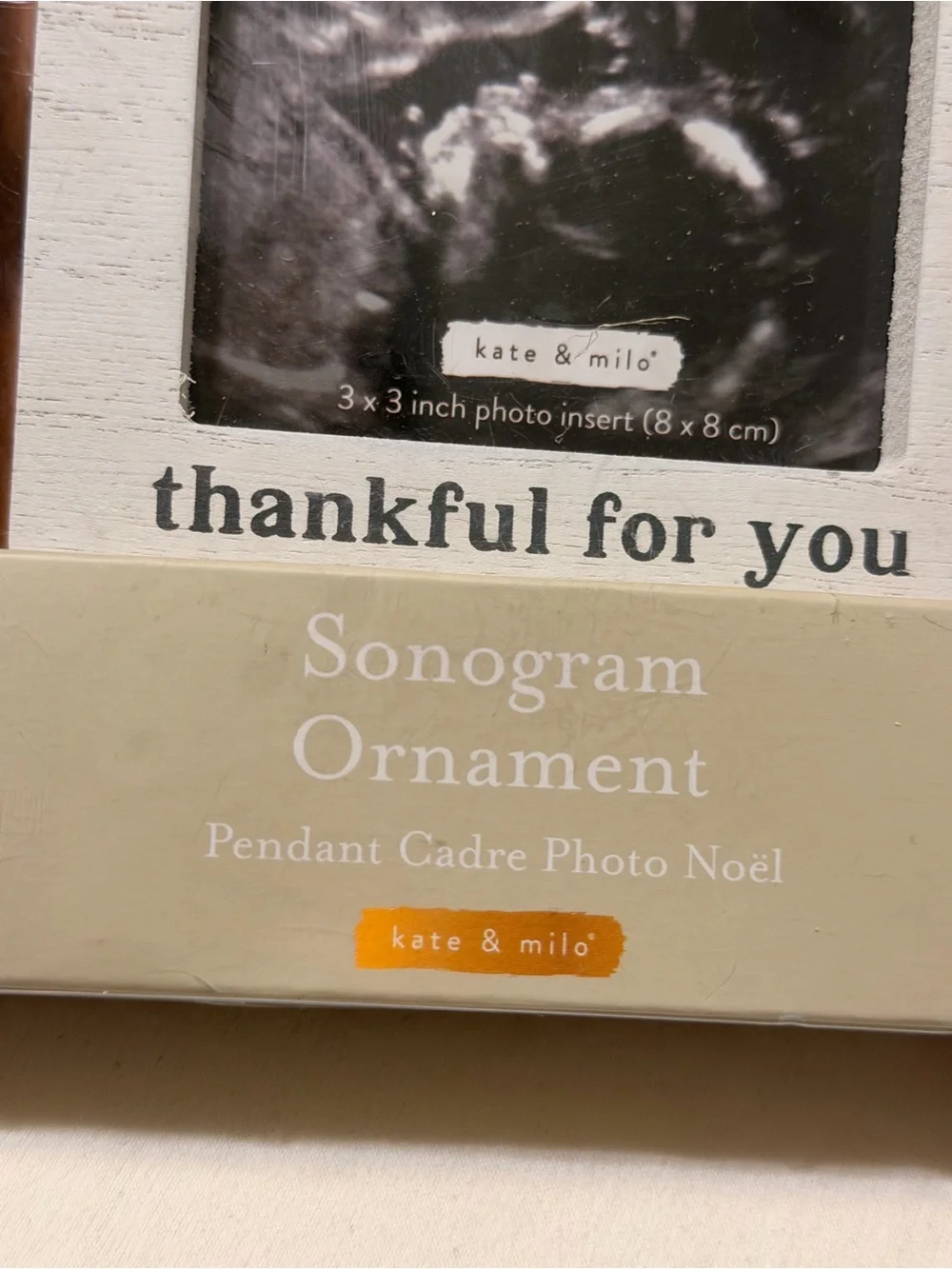 NIB kate & Milo Thankful For You Sonogram Ornament - Cream and Brown